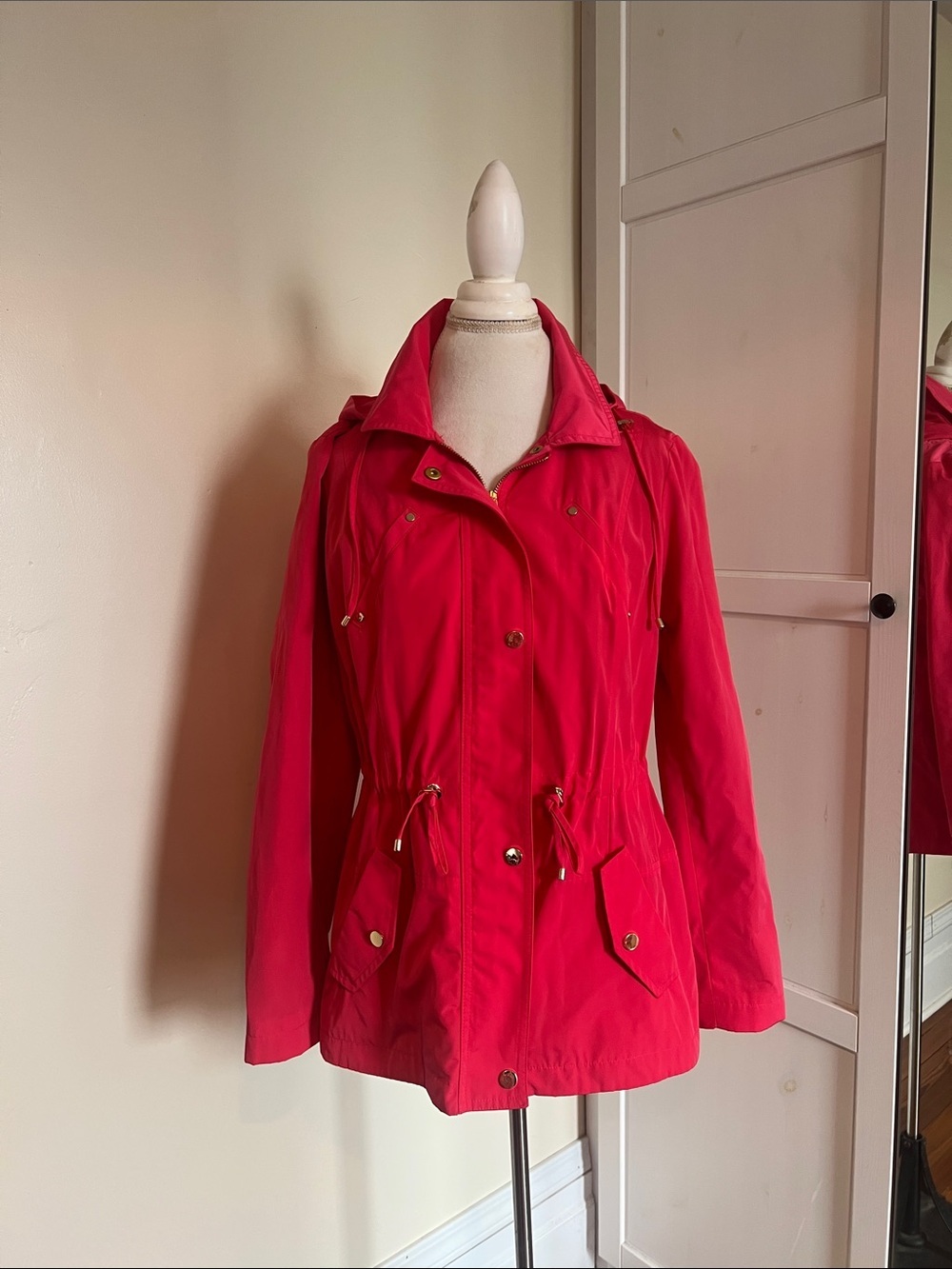 Charter Club Bright Pink Hooded Utility Jacket – Water Resistant Rain Coat Small - Picture 2 of 10